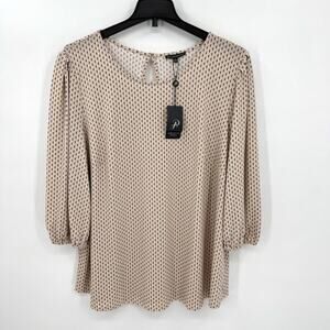 Adrianna Papell Blouse Plus Size 3X Beige Keyhole Neck Career Office Stretch NWT